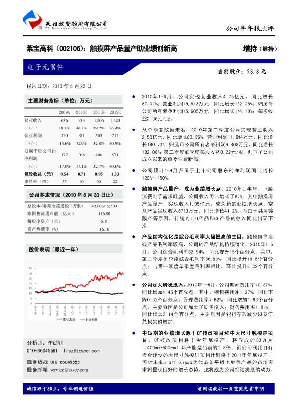触摸屏产品量产助业绩创新高