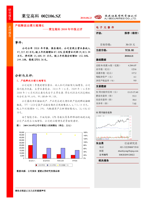 2010年中报点评：产能释放业绩大幅增长