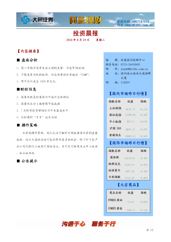 同赢深圳投资晨报