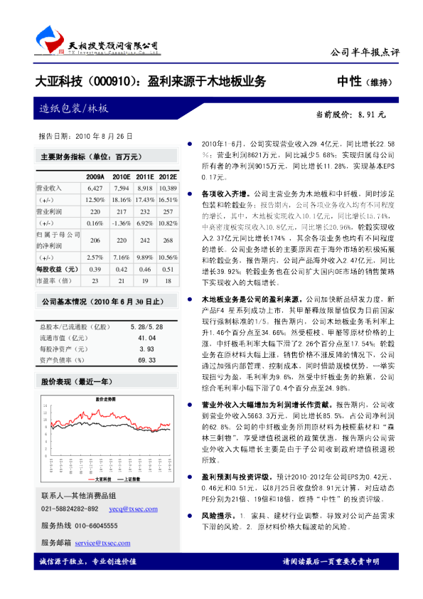 大亚科技：盈利来源于木地板业务