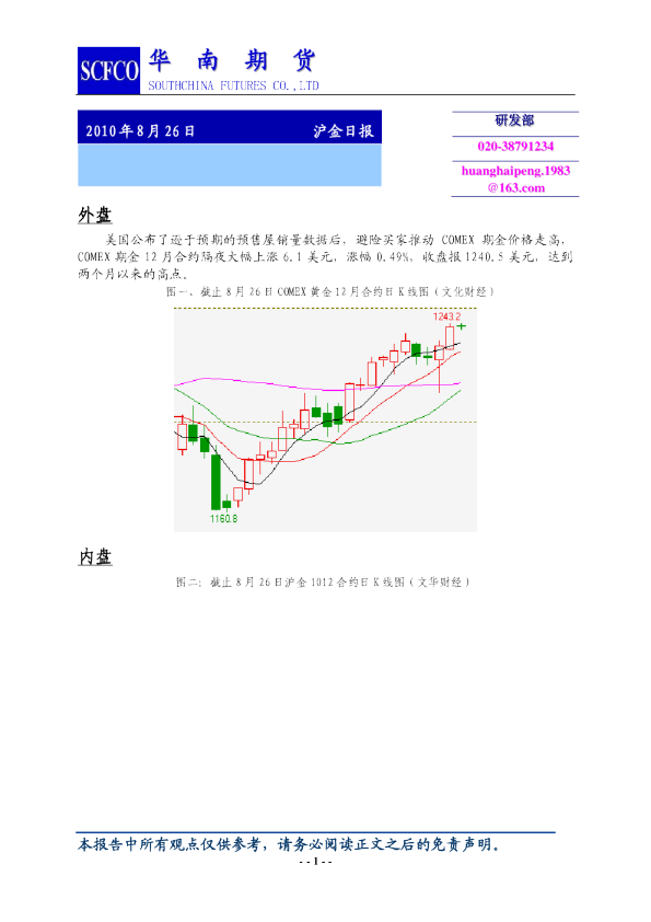 华南期货沪金日报