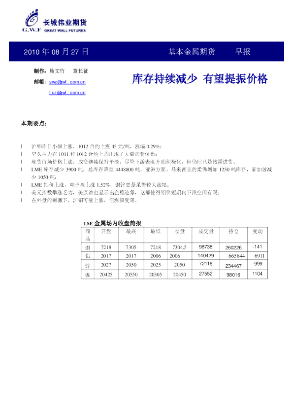 基本金属期货早报：库存持续减少,有望提振价格