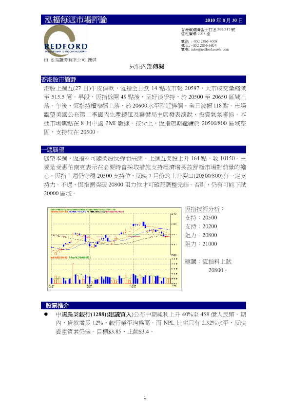泓福每周市场评论