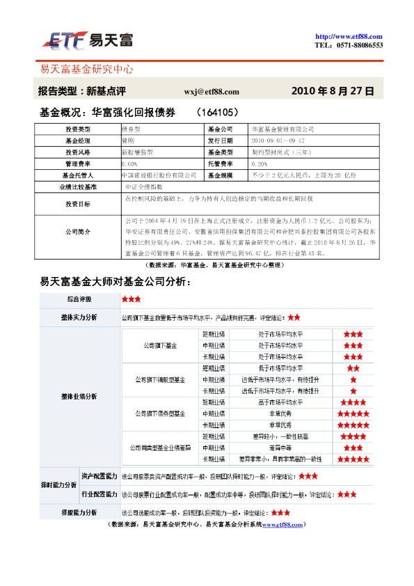 基金概况:华富强化回报债券