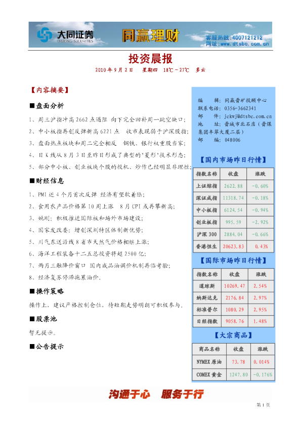 大同证券同赢系列产品之晋矿投资晨报