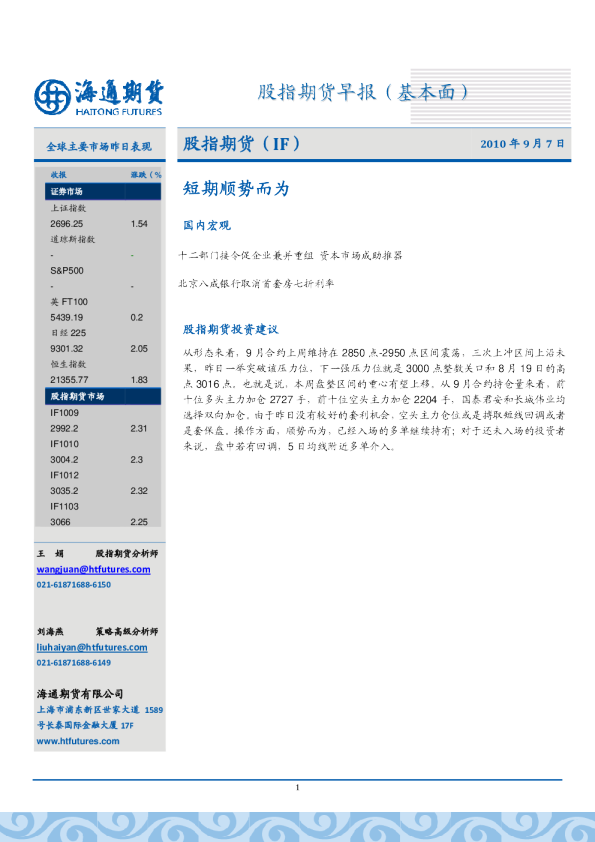 海通期货股指期货