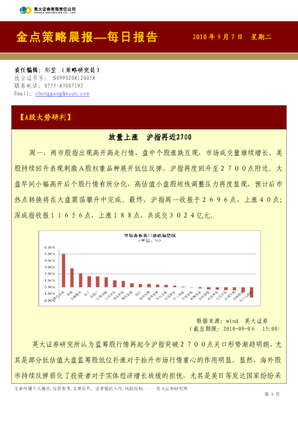英大证券金点策略晨报