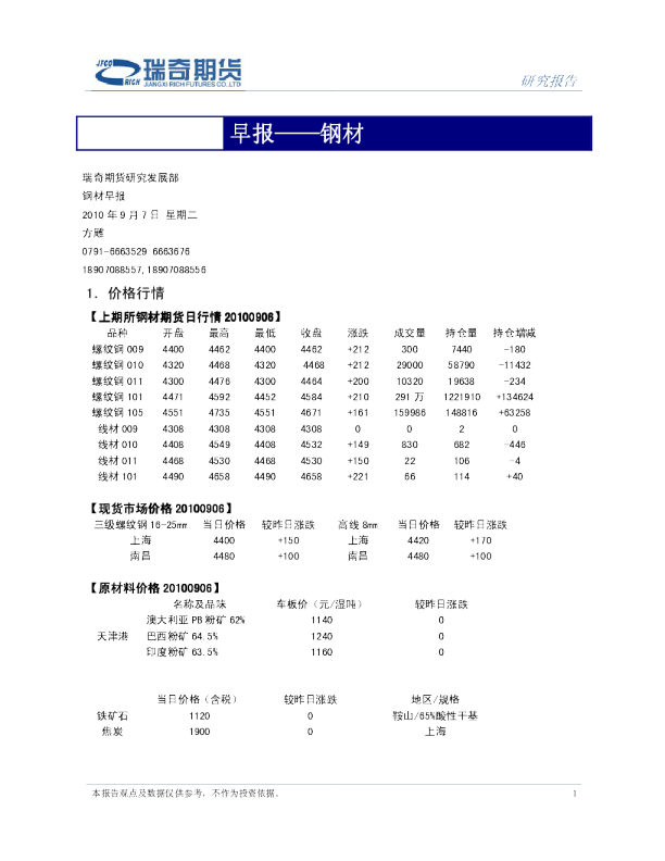 瑞奇期货钢材早报