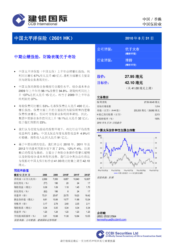 中期业绩强劲,财险表现优于寿险