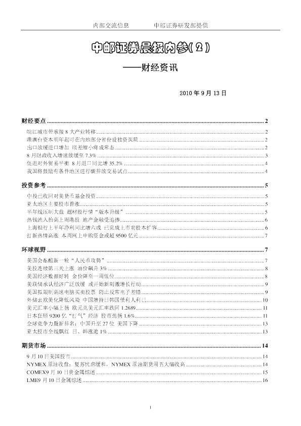 中邮证券晨报内参财经资讯
