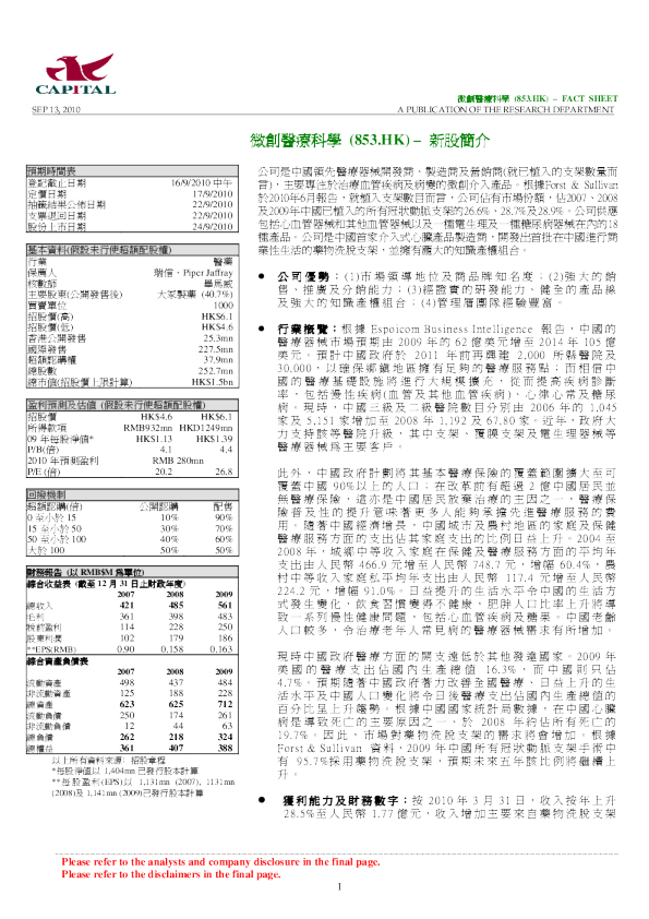 微创医疗新股简介