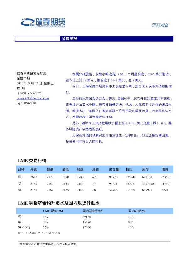 瑞奇期货金属早报