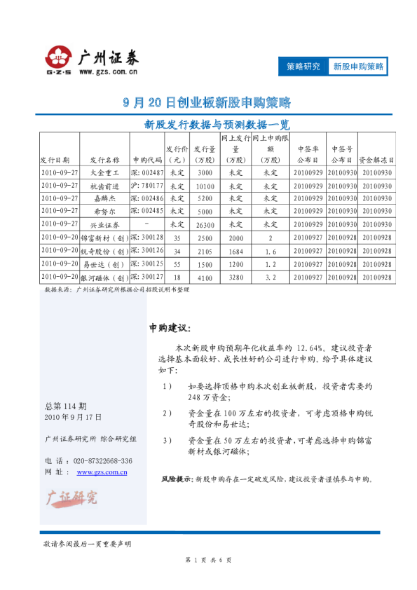 广州证券创业板新股申购策略