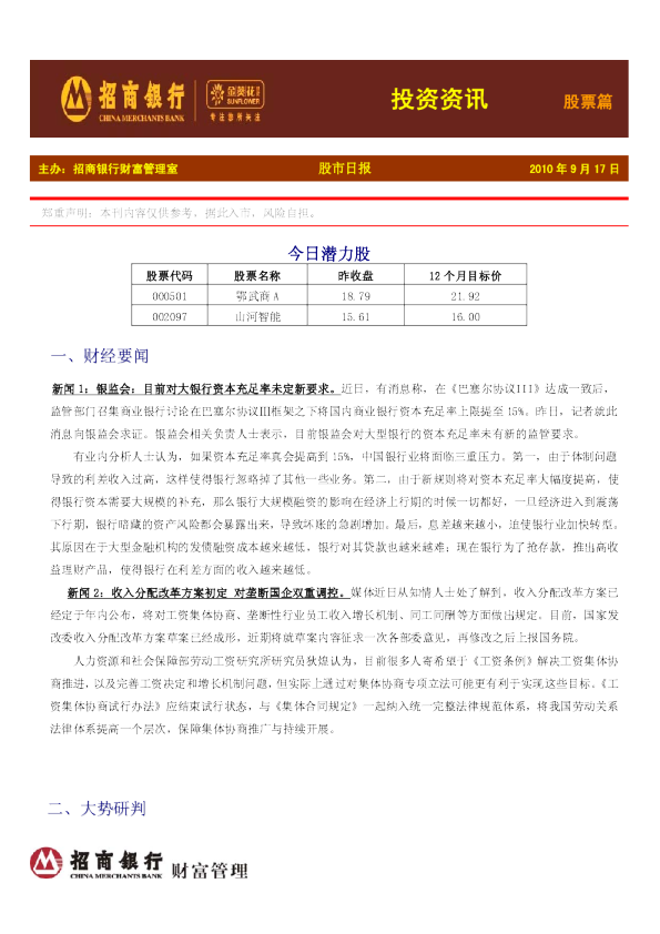 招商银行金葵花证券资讯