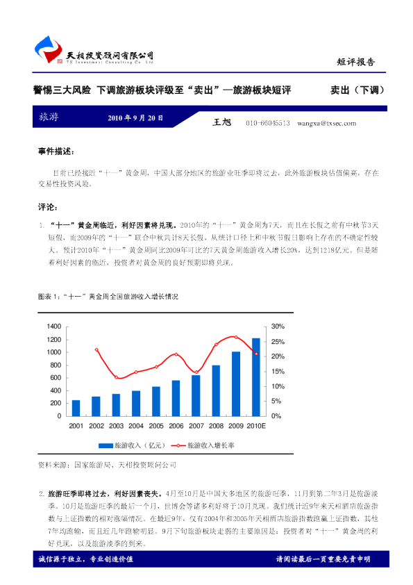 旅游板块短评：警惕三大风险,下调旅游板块评级至“卖出”