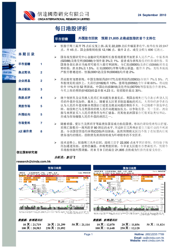信达国际每日港股评析