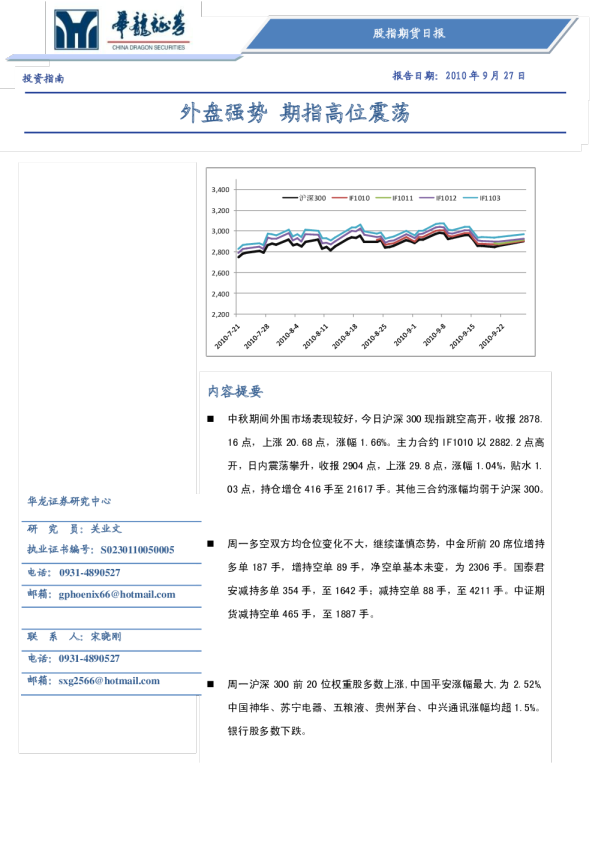 股指期货日报：外盘强势,期指高位震荡