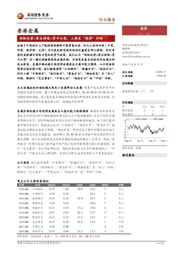 香港金属：供给收紧+需求持续+货币幻觉,上调至“推荐”评级