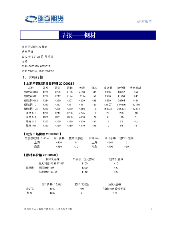 瑞奇期货钢材早报