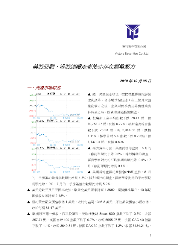 美股回调,港股连续走高後亦存在调整压力