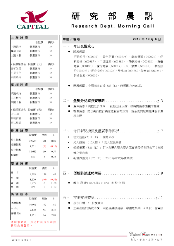 群益证券(香港)研究部晨晨讯