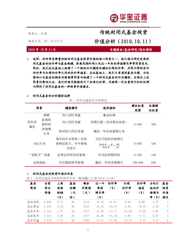 传统封闭式基金投资价值分析