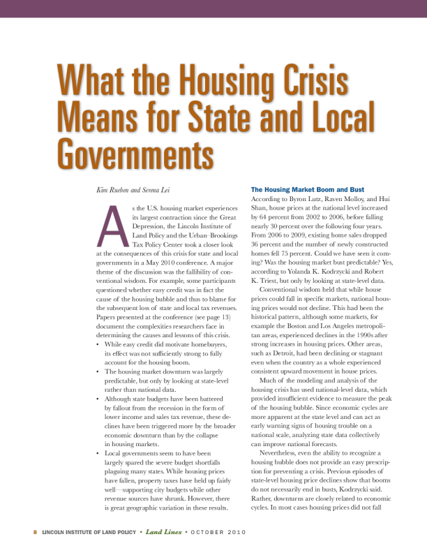 What the Housing Crisis Means for State and Local Governments