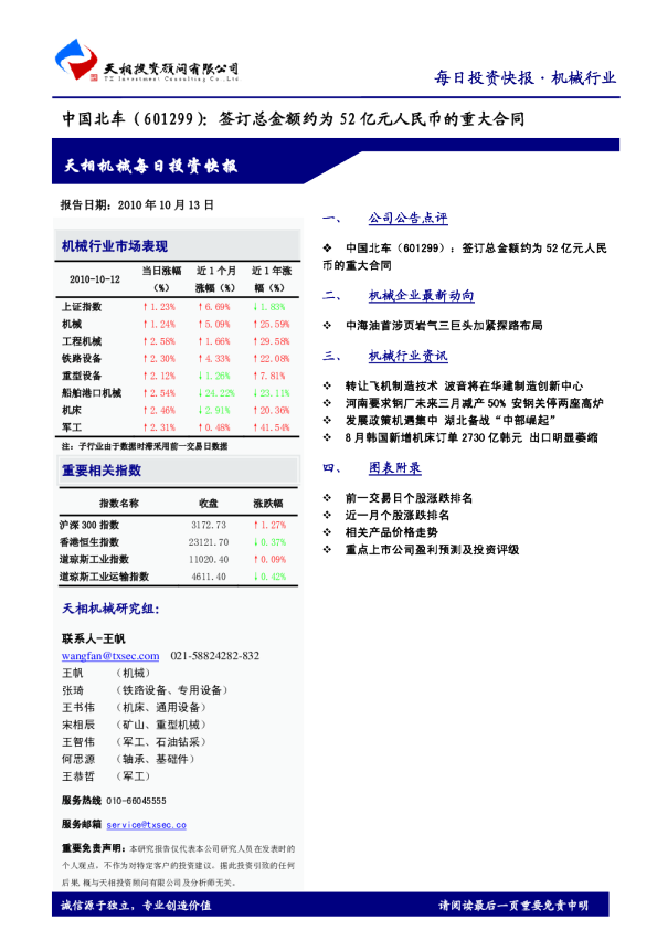 机械每日投资快报