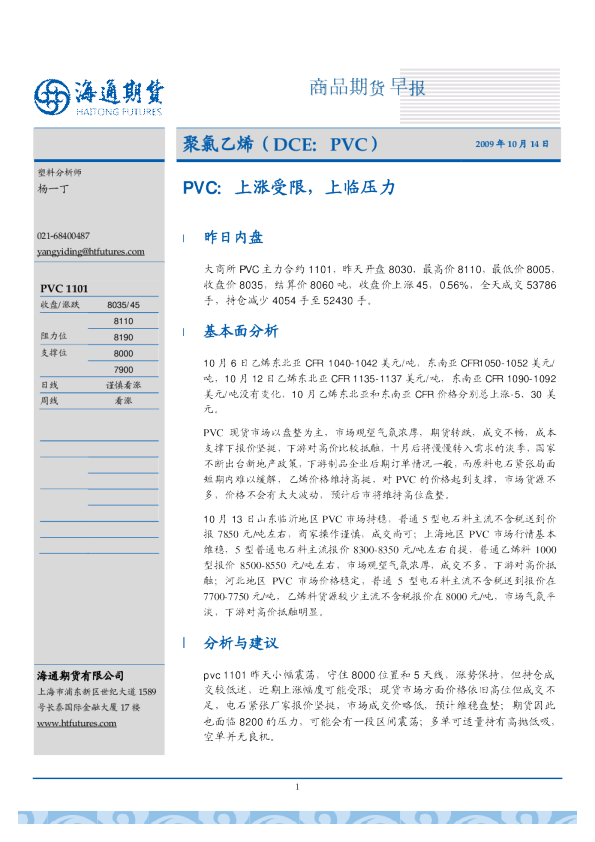 PVC：上涨受限,上临压力