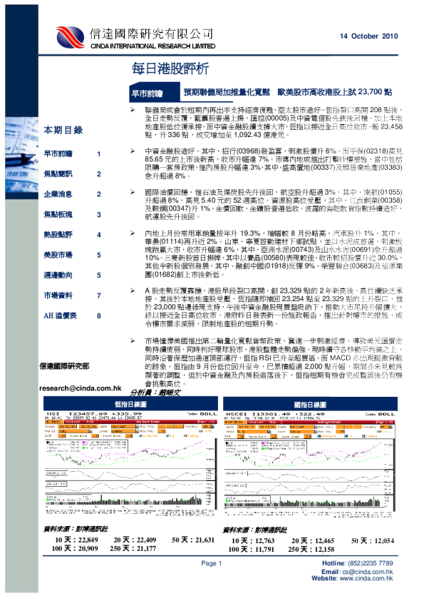 信达国际每日港股评析
