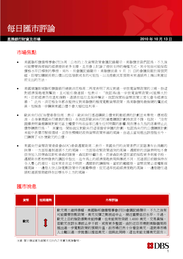 星展银行每日汇市评论
