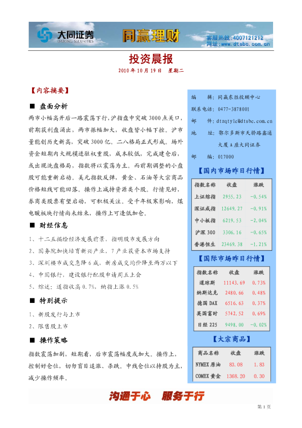 大同证券同赢鄂尔多斯投资晨报