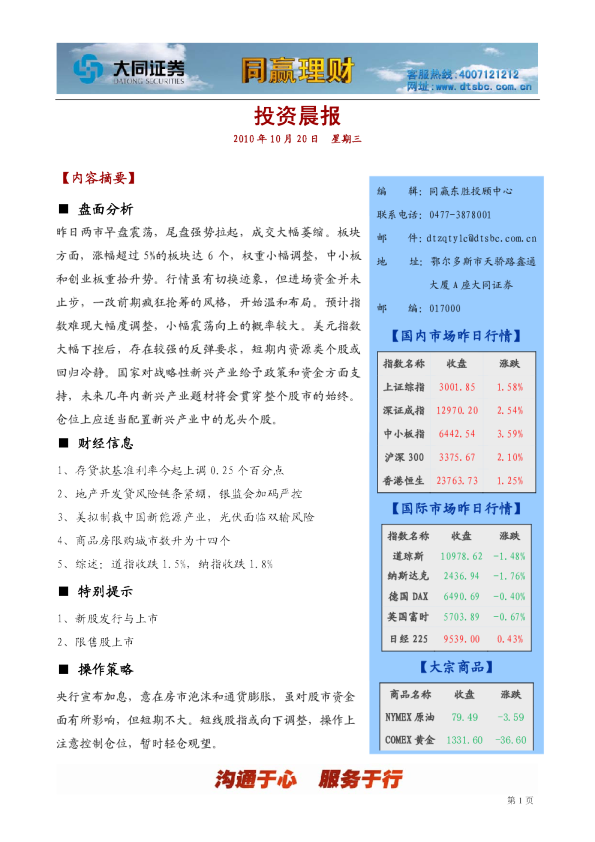 大同证券同赢鄂尔多斯投资晨报