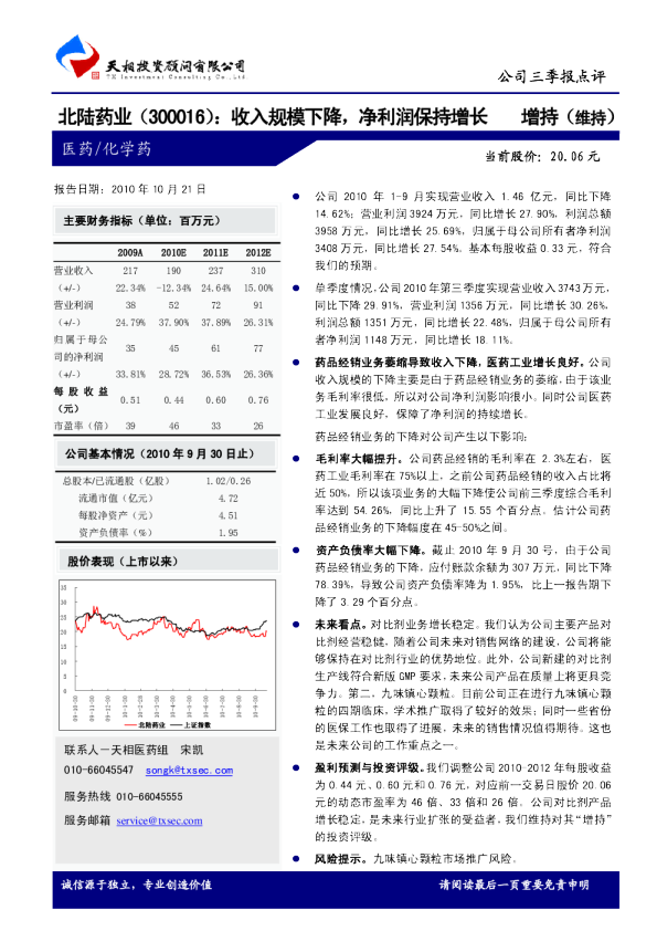 收入规模下降，净利润保持增长