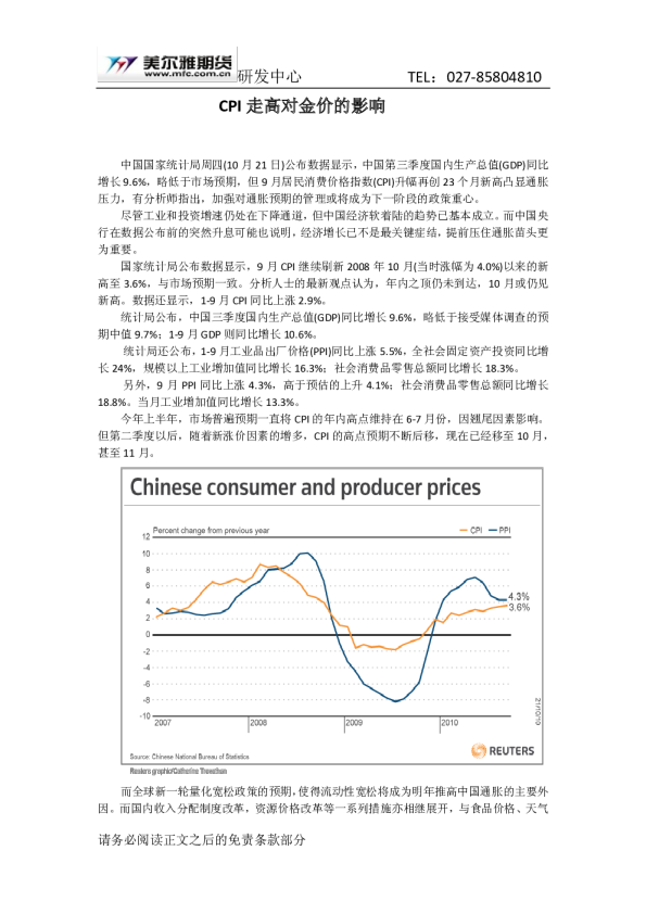 CPI走高对金价的影响