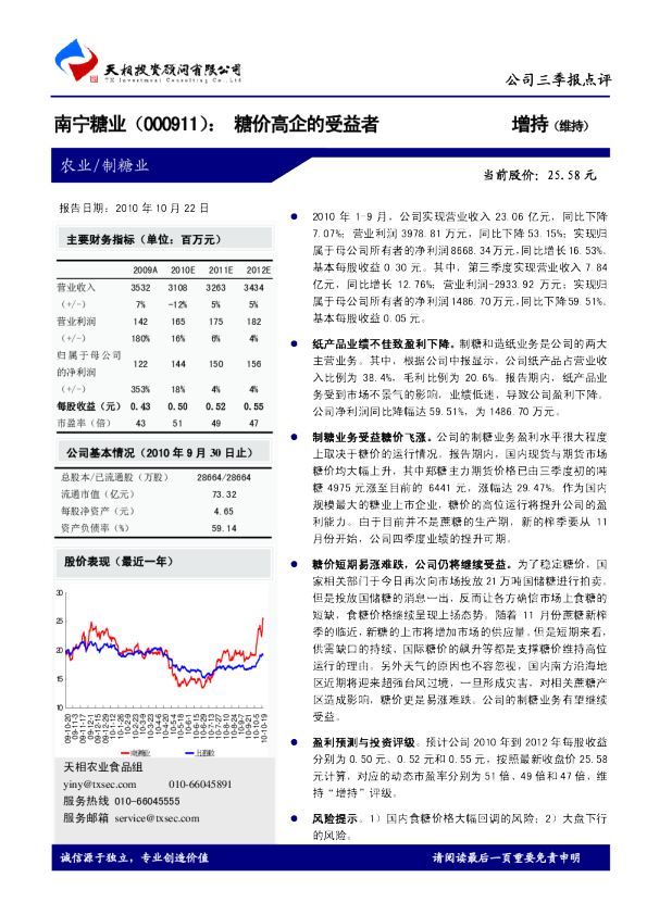 南宁糖业(000911)：糖价高企的受益者