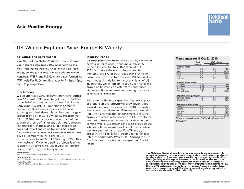 GS Wildcat Explorer： Asian Energy BiWeekly