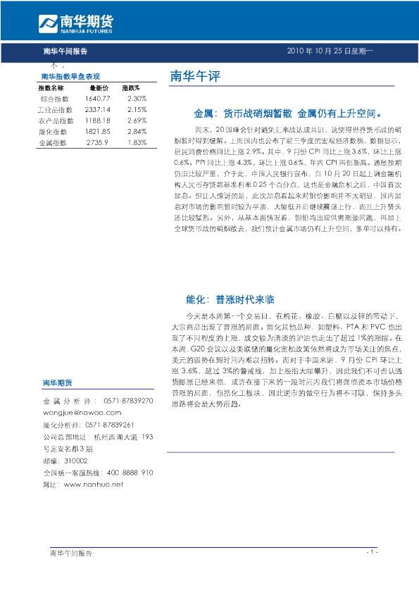 南华期货午评