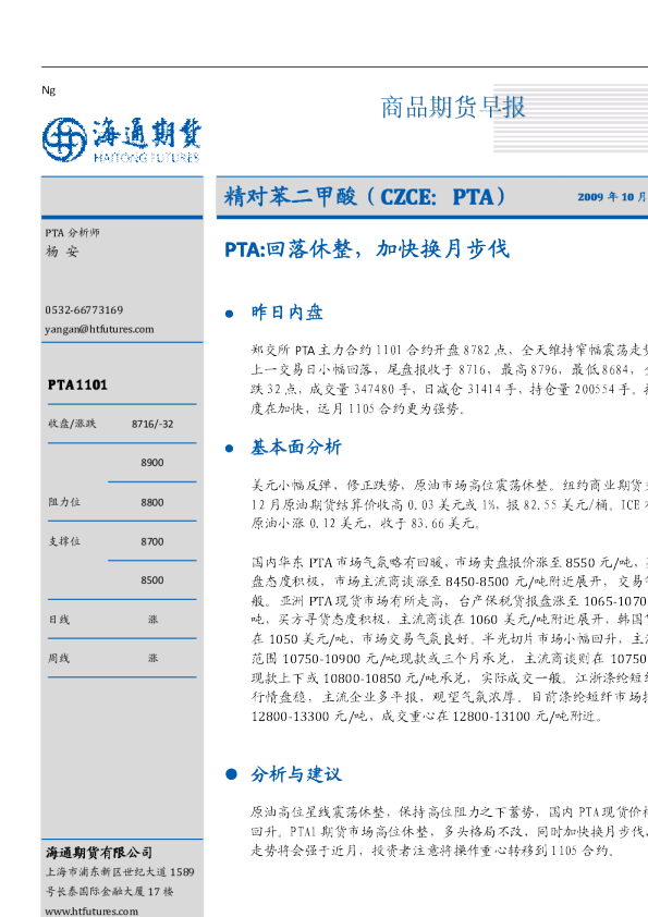 PTA：回落休整,加快换月步伐