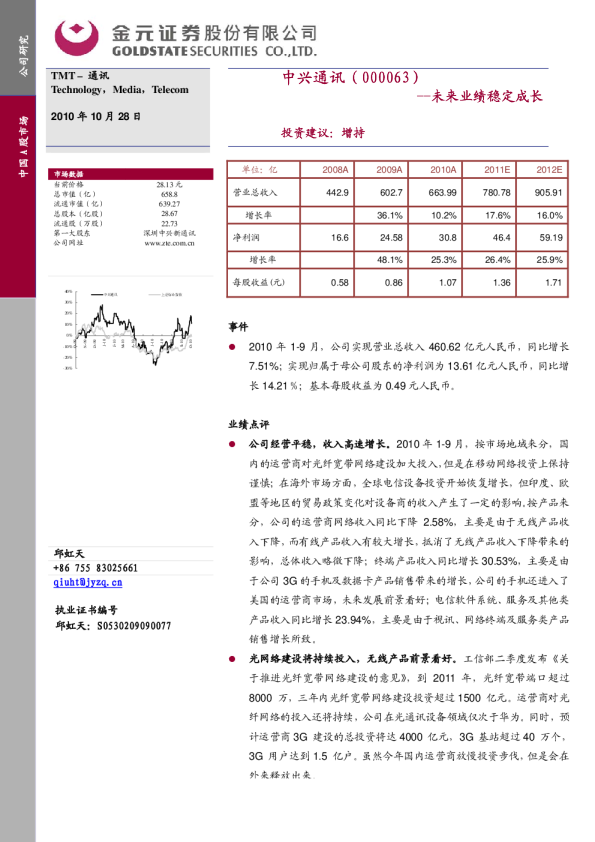 未来业绩稳定成长