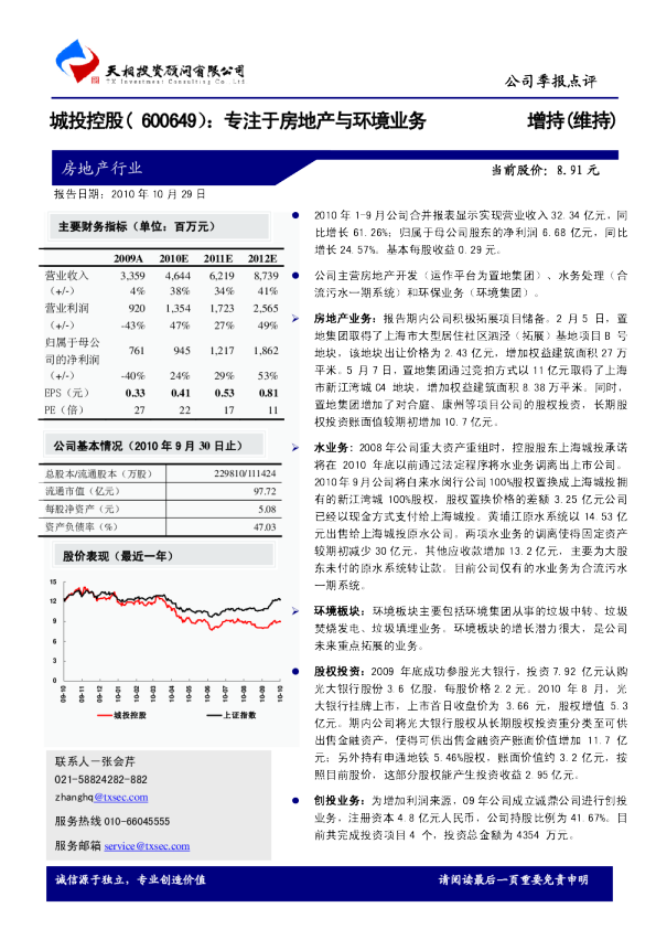 专注于房地产与环境业务