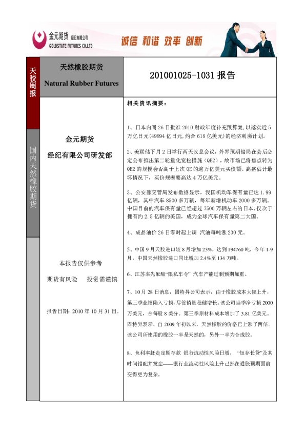 金元期货天然橡胶期货
