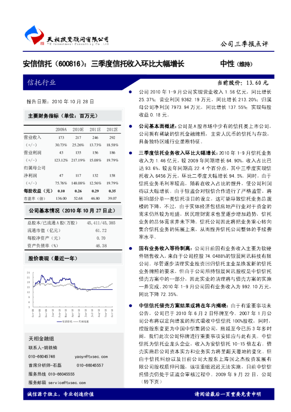 三季度信托收入环比大幅增长