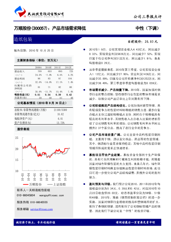 万顺股份(300057)：产品市场需求降低