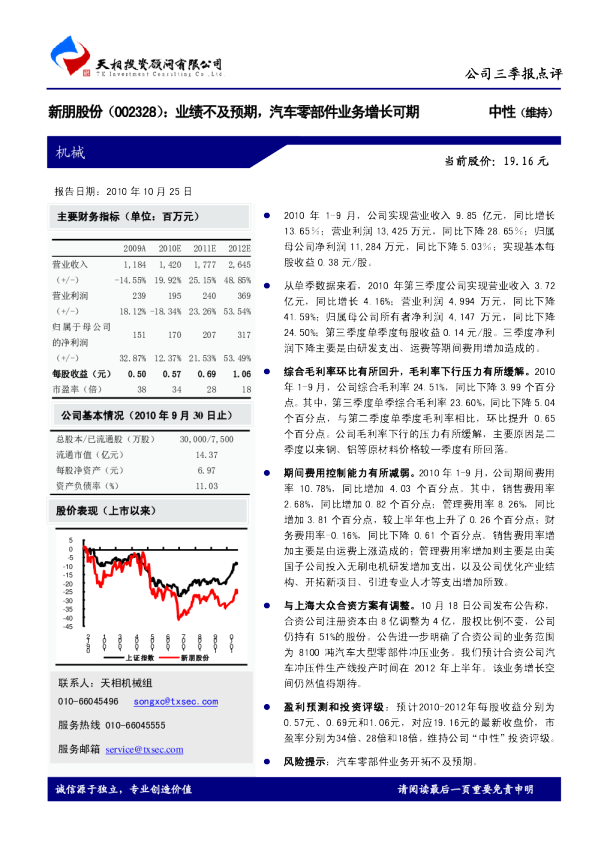 业绩不及预期，汽车零部件业务增长可期