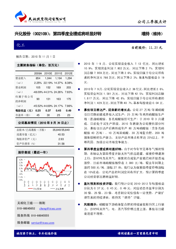 兴化股份：第四季度业绩或将明显好转