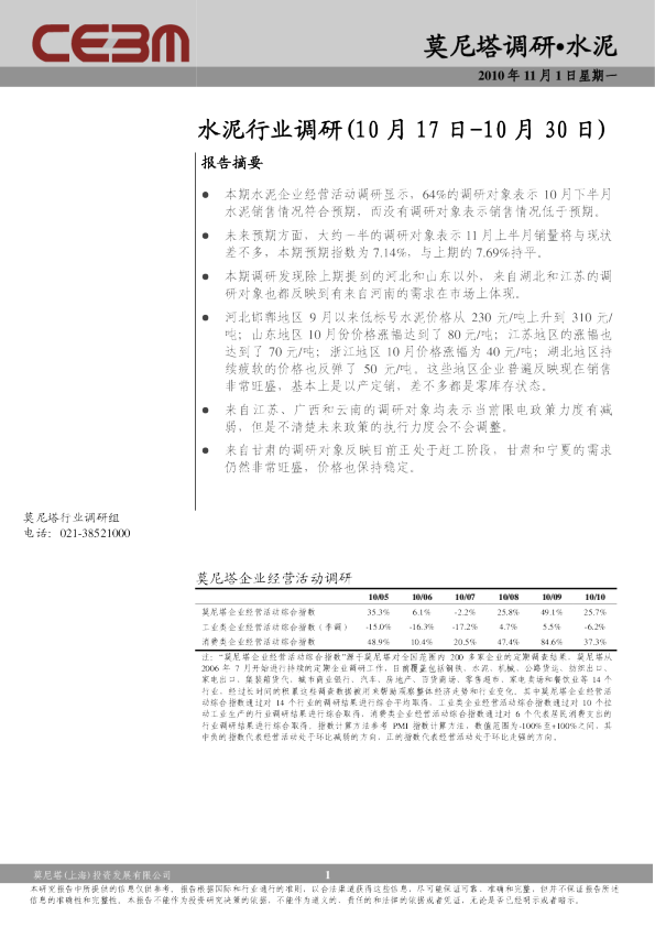 莫尼塔水泥行业调研