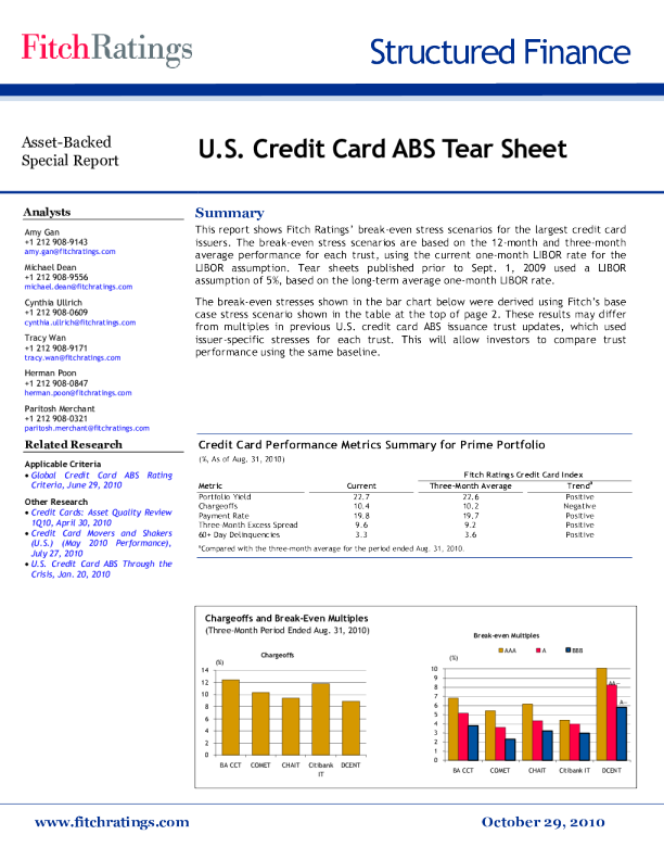 U s credit card abs tear sheet