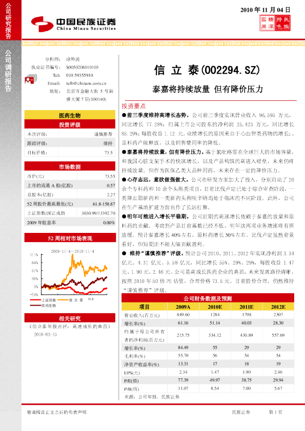 泰嘉将持续放量，但有降价压力