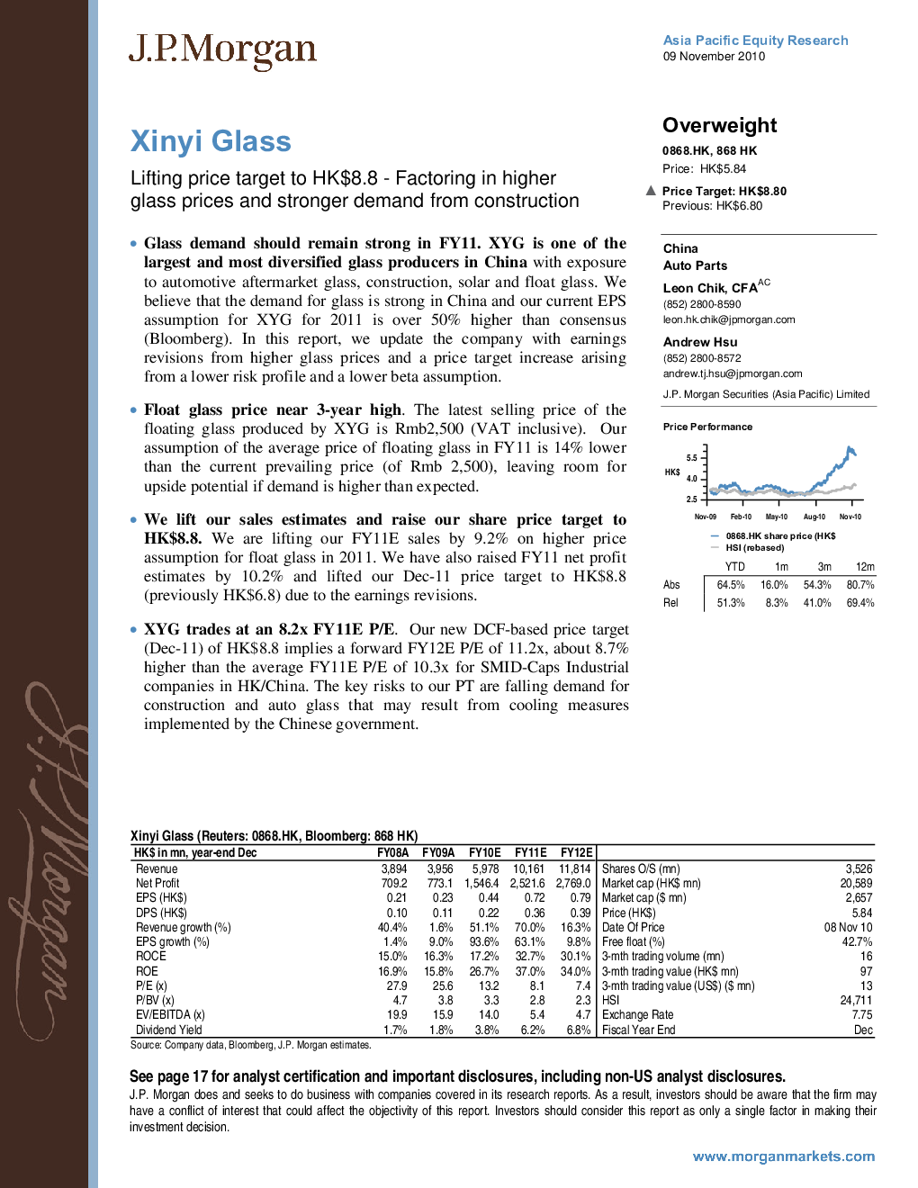 Xinyi Glass：Factoring in higher glass prices and stronger demand from